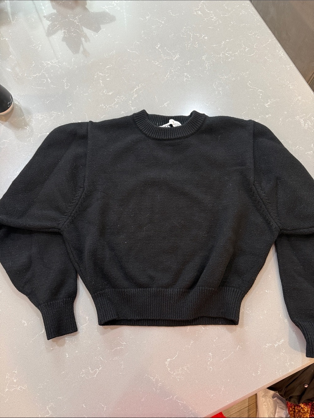Zara Black Cropped Puff-Sleeve Sweater
